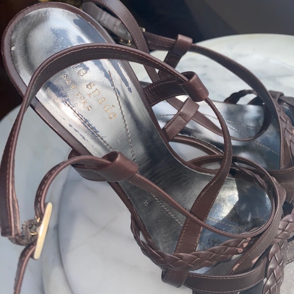 Kate Spade Brown Braided Leather Y2K Vintage  Strappy Sandals Block Heels 9.5 - Picture 6 of 12